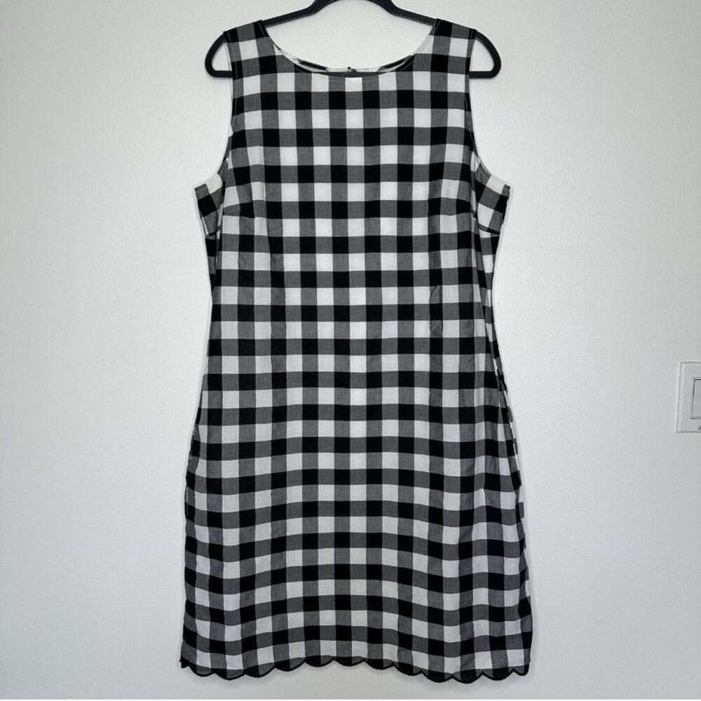 Talbots Sleeveless Check Dress Black White Cotton Plaid Size 16 Pockets
